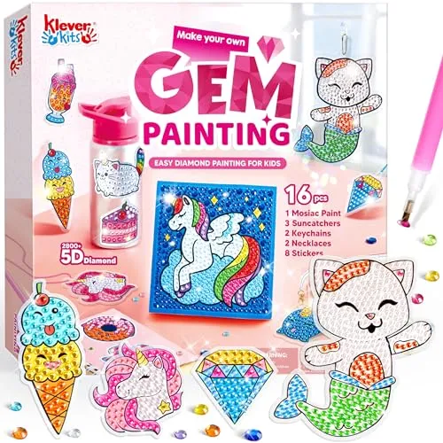 JOYIN Gem Art, Diamant-Malerei-Set für Kinder mit großem 5D-Edelstein, Kunsthandwerk für Mädchen im Alter von 4–12 Jahren, Edelstein-Bastelaktivitäten-Sets, Premium-Diamant-Kunst-Geschenkideen