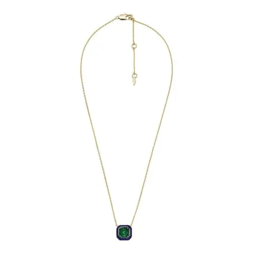 FOSSIL Damen Halskette aus Messing mit Karabinerverschluss, Blau - Ketten für Damen, elegante Messing-Halskette mit poliertem Finish und verstellbarer Länge für individuellen Tragekomfort.