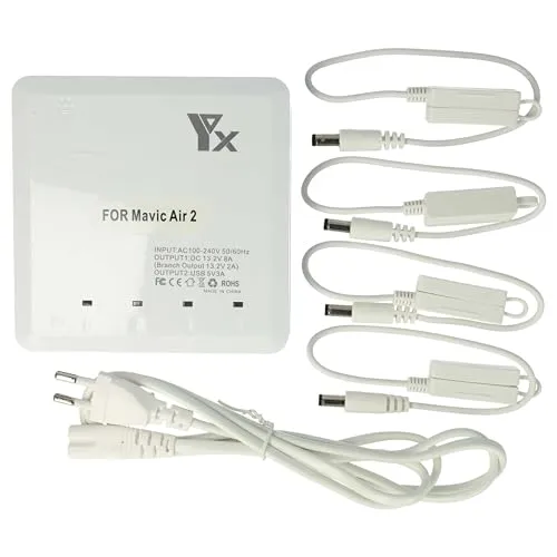 vhbw 4-Fach Ladegerät kompatibel mit DJI Mavic Air 2 Drohnenakku, Fernbedienung, Smartphone für Drohne (6-in-1 Multi-Akkuladegerät)