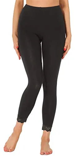 Merry Style Damen 7/8 Leggings mit Spitze MS10-342(Schwarz,XL)