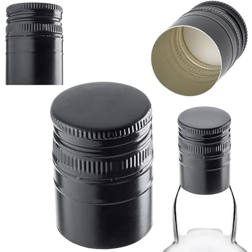 KADAX Schraubverschluss 31.5x44mm für Flaschen, Flaschenverschluss aus Aluminium, Drehverschluss, Schraubdeckel für Weinflaschen, Saftflaschen & Likörflaschen (Schwarz, 10 Stück)