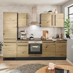 Küchenblock mit E-Geräten JAZZ 8 - Braun, inklusive Zeilen-Kühlschrank - Küchenzeilen mit integriertem Zeilen-Kühlschrank, modern und platzsparend für eine stilvolle Küche.