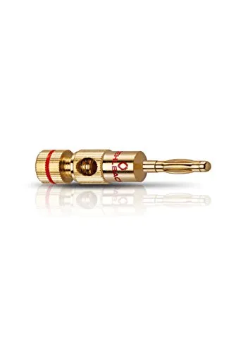 Oehlbach Banana B2 - Vergoldete Bananenstecker für Kabel bis 10mm² - 4 Stück - Hochwertige Bananenstecker zur individuellen Kabelkonfektionierung. Mit seitlicher Kabelzuführung und Polaritätskennzeichnung für einfachen Anschluss. Ideal für Lautsprecher- und Elektronik-Komponenten.