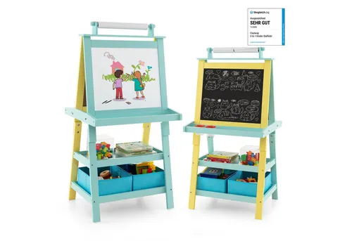COSTWAY Standtafel Kinder Staffelei, doppelseitig, mit Magneten & 2 Boxen