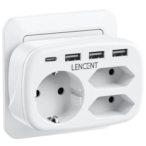 LENCENT USB Steckdose 7 in 1 - Steckdosen & Zubehör mit 3 USB- und 1 Typ-C-Anschluss, ideal für vielseitige Nutzung zu Hause oder auf Reisen, bietet umfassenden Schutz und hohe Leistung.