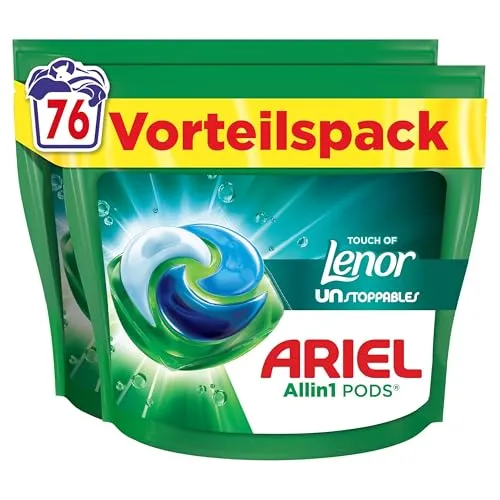 Ariel All-in-1 PODS Waschkapseln 76 Waschladungen - Touch of Lenor - Wäschepflege mit PORENTIEFER REINHEIT und langanhaltender Frische. Ideal für kalte Waschgänge, schnell löslich und empfohlen von führenden Waschmaschinen-Herstellern.