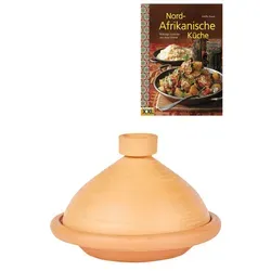 Marrakesch Orient & Mediterran Interior Dampfgartopf 2er Set Tajine Tuareg Ø 27 cm - Dampfgartöpfe, handgetöpferte marokkanische Tajine aus naturbelassener Lehmerde, 100% bleifrei, ideal zum schonenden Garen von Gemüse, Fisch und Fleisch mit aromatischen Gewürzen.