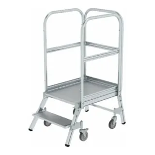 MUNK Podestleiter 50102 – fahrbar mit 2 Stufen - Leiter für bis zu 150 kg, maximale Arbeitshöhe von 2,48 m. Praktisch und sicher durch 4 Lenkrollen und 3-seitiges Geländer. Ideal für professionellen Einsatz.