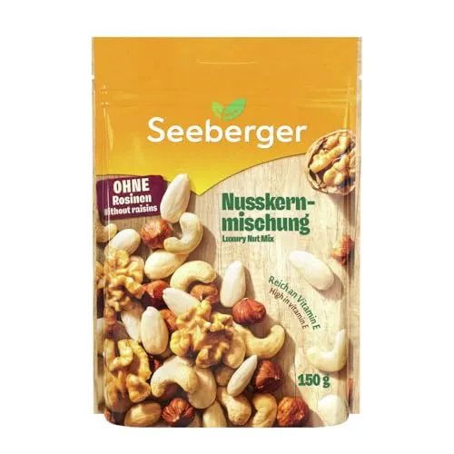 Seeberger Nusskernmischung: Pure Nuss-Mischung aus knackigen Haselnusskernen, Mandeln, Walnüssen & Cashewkernen - intensives Nuss-Aroma - ungeröstet, glutenfrei (1 x 150 g)