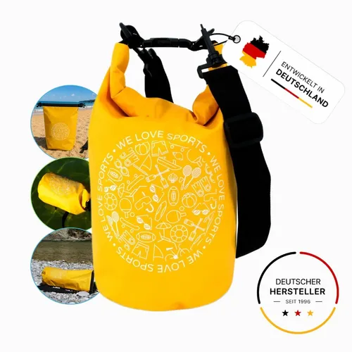 Wasserdichte Tasche Aquino, 5l, Gelb, Seesack/Packsack mit Tragegurt | FASports