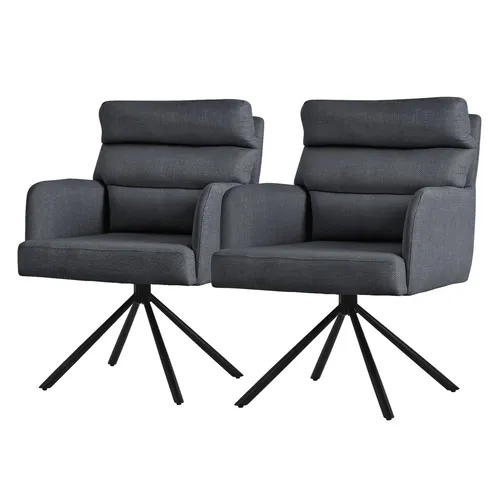 ML-DESIGN Esszimmerstuhl mit Rücken- & Armlehne, 2er Set - Moderne Küchenstühle in Anthrazit, 180° drehbar und ergonomisch gestaltet für optimalen Komfort in Ihrem Esszimmer.
