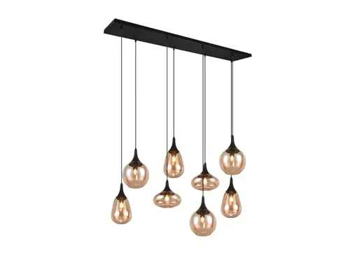meineWunschleuchte Große 8-flammige Balkenpendelleuchte mit amberfarbigen Glas Lampenschirmen
