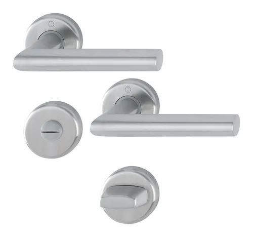 Hoppe Rosettengarnitur Türgriff Drücker Utrecht WC Edelstahl F69 matt - Elegante HOPPE Edelstahl-Rosettengarnitur für Bad- und WC-Türen, wartungsfrei und mit verdeckter Befestigung für eine ansprechende Optik. Ideal für moderne Innenräume.