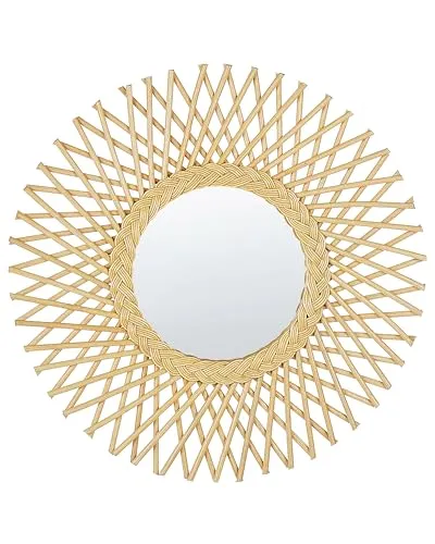 Beliani Dekorativer Wandspiegel Tagolu aus Rattan in Sonnenform 60 cm - Dekorativer Wandspiegel aus echtem Rattan in Sonnenform, handgefertigt und langlebig. Perfekt für Boho- und Vintage-Stile, vergrößert optisch jeden Raum.