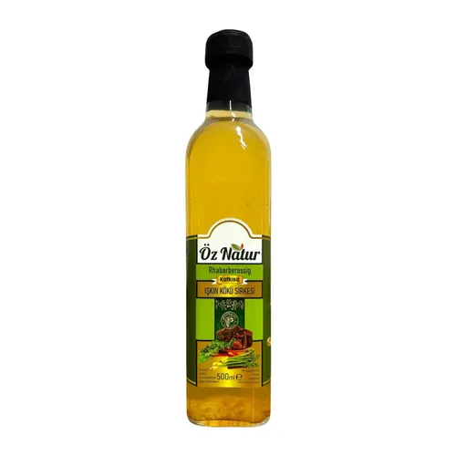 Öz Natur Rhabarberessig 500ml - Aromatischer Rhabarberessig aus 100% Rhabarber, ideal für Dressings und marinierte Gerichte, mit Halal-Zertifizierung.