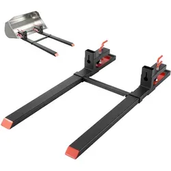 VEVOR Palettengabeln, 1814 kg Gabelträger zum Anklemmen, 1490 mm Gesamtlänge, Gabelzinken mit verstellbarer Stabilisatorstange für Traktoranbaugeräte, Ladeschaufel & Kompaktlader, Schwarz