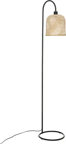 Stehlampe ALI mit geflochtenem Bambus-Lampenschirm, 159 cm - Elegante Bodenlampe aus Metall mit einem einzigartigen geflochtenen Bambus-Lampenschirm, ideal für ein gemütliches Ambiente in Ihrem Wohnraum.