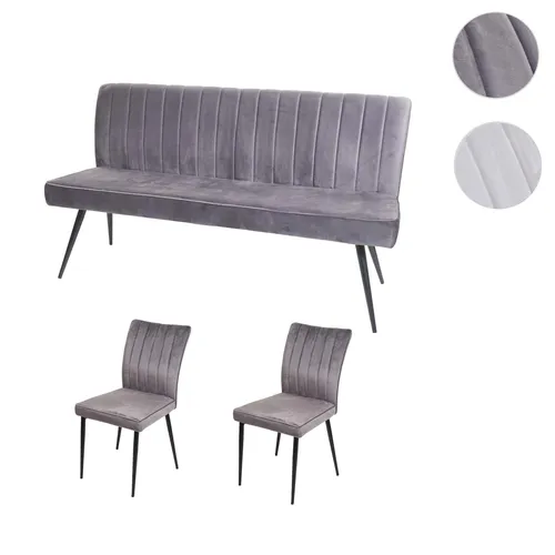 Esszimmer-Set HWC-K16, 2er-Set Stuhl + Sitzbank - Stühle und Sitzbank für Esszimmer, modernes Design aus Samt und pulverbeschichtetem Metall, hoher Sitzkomfort und eleganter Blickfang für jeden Raum.