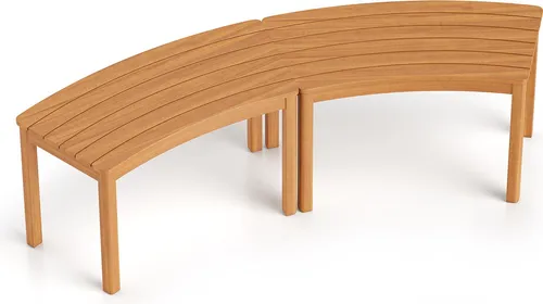 COSTWAY 2er Set Gartenbänke aus Akazienholz - Wetterfest und Eleganz für Ihren Garten - Diese gebogene Gartenbank aus massivem Akazienholz vereint natürliche Schönheit und Robustheit. Ideal für Feuerstellen und Gärten, bietet sie atmungsaktiven Komfort und eine angenehme Haptik.