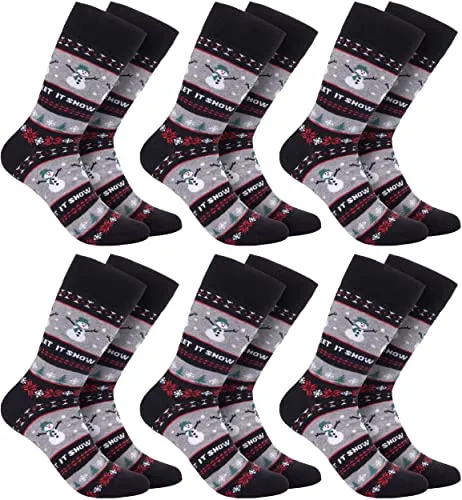 BRUBAKER 6 Paar Weihnachtssocken für Damen und Herren - Weihnachtsmotiv Let It Snow - Baumwolle Socken Weihnachten