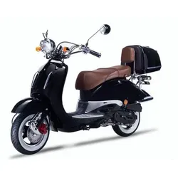 Motorroller Strada mit Top Case 50 ccm 45 km/h, Euro 5, schwarz, Sitzbank braun, GT Union - Schwarz