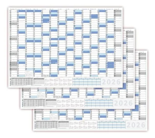 Stück XXL Wandkalender DIN B1 2026 blau, nass abwischbar - Praktischer Wandplaner für 14 Monate, inkl. Feiertagen und Ferienterminen. Folienkaschiert und abwischbar mit wasserlöslichen Stiften. Ideal zur Planung im Querformat (100 x 70 cm).