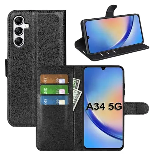 betterfon Hülle für Samsung Galaxy A34 5G Handyhülle Klapphülle Schutzhülle PU Leder mit [Standfunktion] [Kartenfächern] in Schwarz