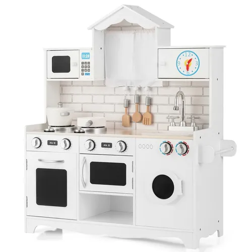 Holzspielküche für Kinder mit Zubehör und Waschmaschine - Perfekte Spielküche aus Holz für kreative Kinder ab 3 Jahren. Inkl. Waschmaschine und Mikrowelle für noch mehr Spielspaß. Ideal für fantasievolles Spielen! Hier wird Kochen zum Erlebnis!  
