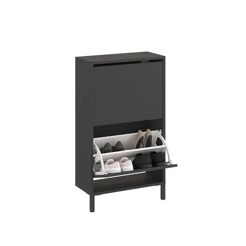 KOMTO Schuhschrank Schmal - Schuhregal Geschlossen mit 2 Klappen | Schuhkipper Anthrazit Trek 55 x 25 x 96 cm (BxTxH)