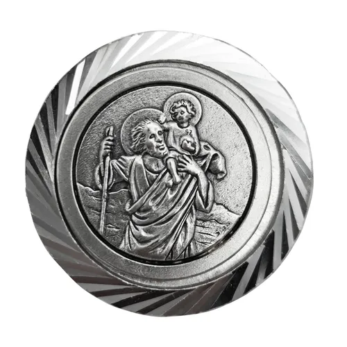 Christophorus Auto Plakette Ø 3,5 cm – Mit Zierrahmen, Magnet & Samtsäckchen