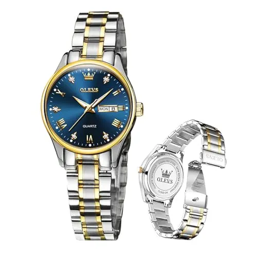 Raitown Damenuhr Edelstahl Kleines Zifferblatt 29mm 58g Ultra Leicht Quarz Japanisch Wasserdicht 3ATM Kalender Strass Diamant Verzierung