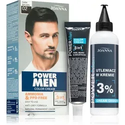 Joanna Power Men Haarfarbe Dark Brown - Permanente Haarfarbe für Herren in intensivem Dunkelbraun. Verdeckte graue Haare und langanhaltende, lebendige Farbe ohne Ammoniak. Einfache Anwendung für frisches Aussehen über Wochen.