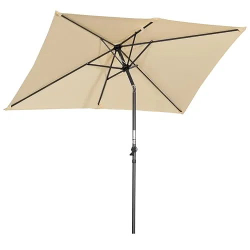 Angel Living 210x140cm Sonnenschirm Balkonschirm Kurbelschirm Marktschirm Gartenschirm Kippbarer Gartenschirm Sonnenschutz UV 50+ Rechteckig (Beige)