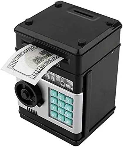 Elektronische Sparschwein Bargeld Münze Dose Geldspind Auto Einfügen Rechnungen Safe Box Passwort ATM Bank Saver,Cartoon Safe Bank Box Perfektes Spielzeug Geschenke für Jungen Mädchen (schwarz)
