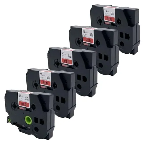 DULA Brother-kompatibel Schriftband TZe-441, 5 Kassetten, Brother P-touch, Schwarz auf rot, 18 mm x 8 m