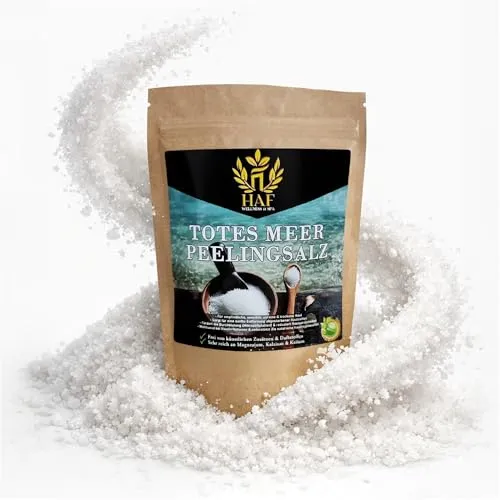 HAF – Totes Meer Peelingsalz (1 x 1 kg Beutel) – Naturreines Körper-Peeling aus Jordanien. Für trockene Haut & Gesicht in Sauna, Dusche oder Dampfbad verwendbar, Vegan & ohne Zusatzstoffe