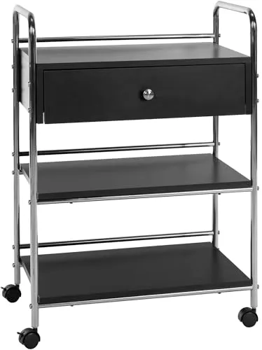 CLP Rollwagen PL912 - Kompakter Gerätewagen auf Rollen - Servierwagen mit drei Ablageflächen und einer geräumigen Schublade, ideal für Kosmetika und Arbeitsgeräte. Praktisch und mobil durch Laufrollen, perfekt für jedes Studio.