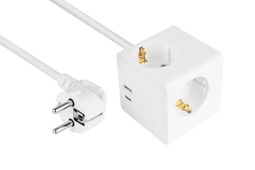 kabelmeister Steckdosenwürfel mit 5m Zuleitung, 3X Schutzkontakt-Buchse, USB-C™ (20W, PD 3.0) und USB-A Buchse (18W), weiß