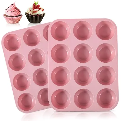 Leseed Muffin Backform Silikon 2 Stück, Muffinblech 12er Muffins, Muffinform Silikon Leicht zu Entformenund zu Reinigen, Muffinform Blech für Cupcake, Brownie und Pudding, Maße 29,5 x 22 x 2,8 cm