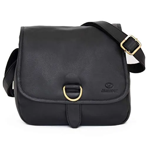 ALMADIH Premium Leder Damentasche LOLA in Schwarz - Damen-Schultertaschen aus hochwertigem Rindsleder mit 2 Hauptfächern, ideal für Business und Freizeit – stilvoll und funktional im Vintage Elegance Look.