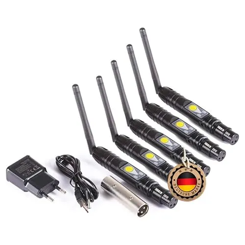 ETEC Professional SET 5x Wireless DMX Sender & Empfänger - Lichtmixer für kabellose DMX512 Signalübertragung, ideal für DJs und Events mit einer Reichweite von bis zu 700m und 126 Funkkanälen für störungsfreie Steuerung.