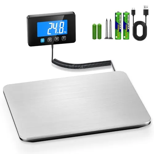 Digitale Paketwaage 200kg/10g Genauigkeit, Plattformwaage & Postwaage mit LCD, TARA/HOLD, USB-C & Batterien, Digitalwaage für Lager, Büro, Zuhause, Briefwaage für kleine Unternehmen