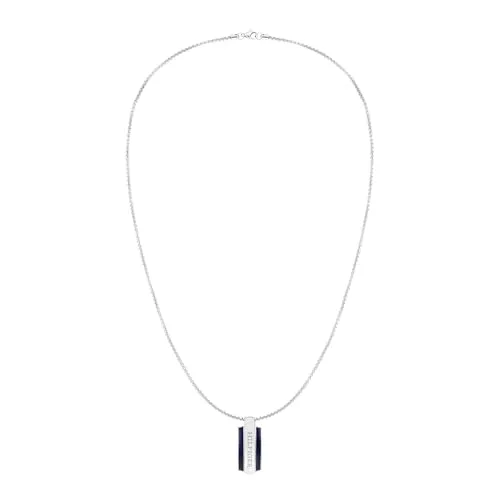 Tommy Jeans Parker Halskette versilbert für Herren - Lässige versilberte Halskette von Tommy Hilfiger aus rostfreiem Stahl, ideal für stilbewusste Männer. Größe des Anhängers: 3,4x1,5 cm, mit sicherem Karabinerverschluss.