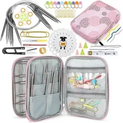 Rundstricknadeln 80cm Edelstahl Set 2,5-10mm Nadellehre Rosa