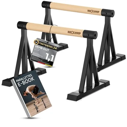 NEOLYMP Prallettes High - Robuste Liegestützgriffe - Entwickelt für effektives Bodyweight Training: Die Parallettes aus Holz und Stahl bieten stabilen Halt für Push Ups, Handstände und mehr. Sofort einsatzbereit, ohne Aufbau - ideal für dein Home Gym!