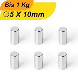 Neodym Magnet 5mm x 10mm - Supermagnete mit hoher Haftkraft - Kompakte Neodym-Magnete mit starker Haltekraft. Ideal für kreative Projekte oder im Haushalt. Langlebige Beschichtung sorgt für hohe Widerstandsfähigkeit.