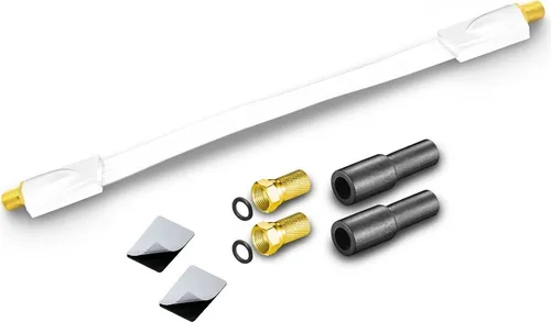 ARLI Fensterdurchführung Ultra Slim Weiß – Flachkabel + 2x F-Stecker + 2x Gummitüllen TV SAT DVB-S2 DVB-T2 für Fenster & Türen