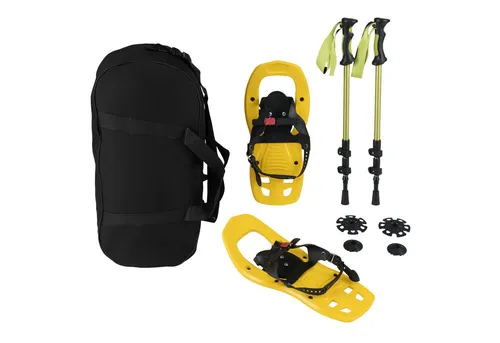 COSTWAY Schneeschuhe, Kinderschneeschuhe mit Teleskop-Wanderstöcken & Tragetasche