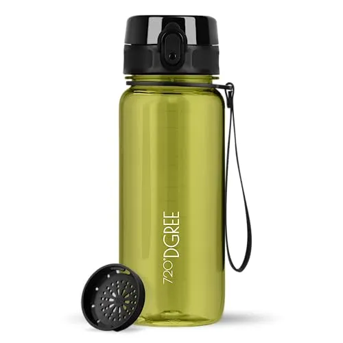 720°DGREE Trinkflasche 650ml “uberBottle“ crystalClear +Sieb - BPA-Frei - Auslaufsichere Wasserflasche für Kinder, Schule, Uni, Sport, Gym, Fitness - Sportflasche aus Tritan - Leicht, Stoßfest
