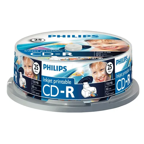 Philips CD-R Rohlinge bedruckbar - 700 MB, 80 Minuten, 52x High Speed, hohe Archivlebensdauer und ideal für kreative Projekte